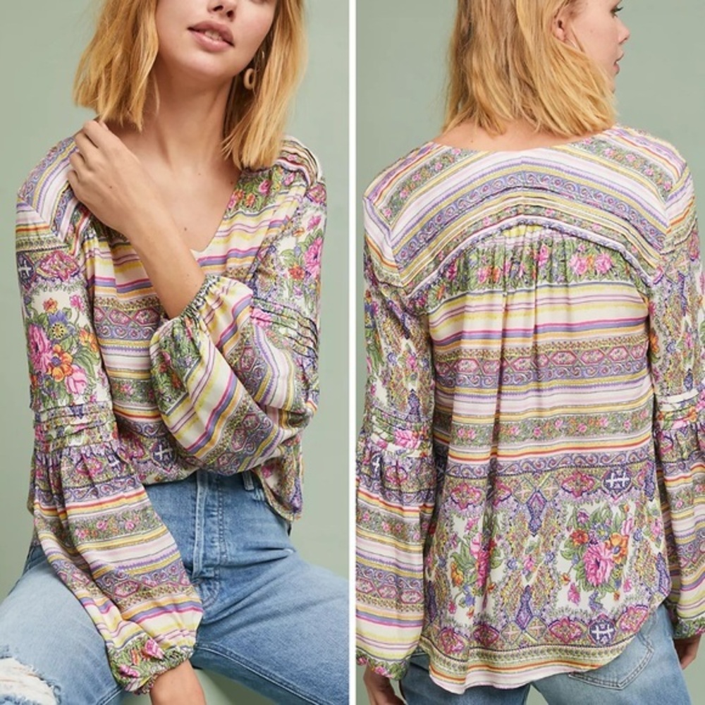 Anthropologie Maeve Ceresco Peasant Top in Multicolor